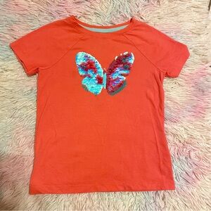 Kids Orange Butterfly Sequin T-Shirt
